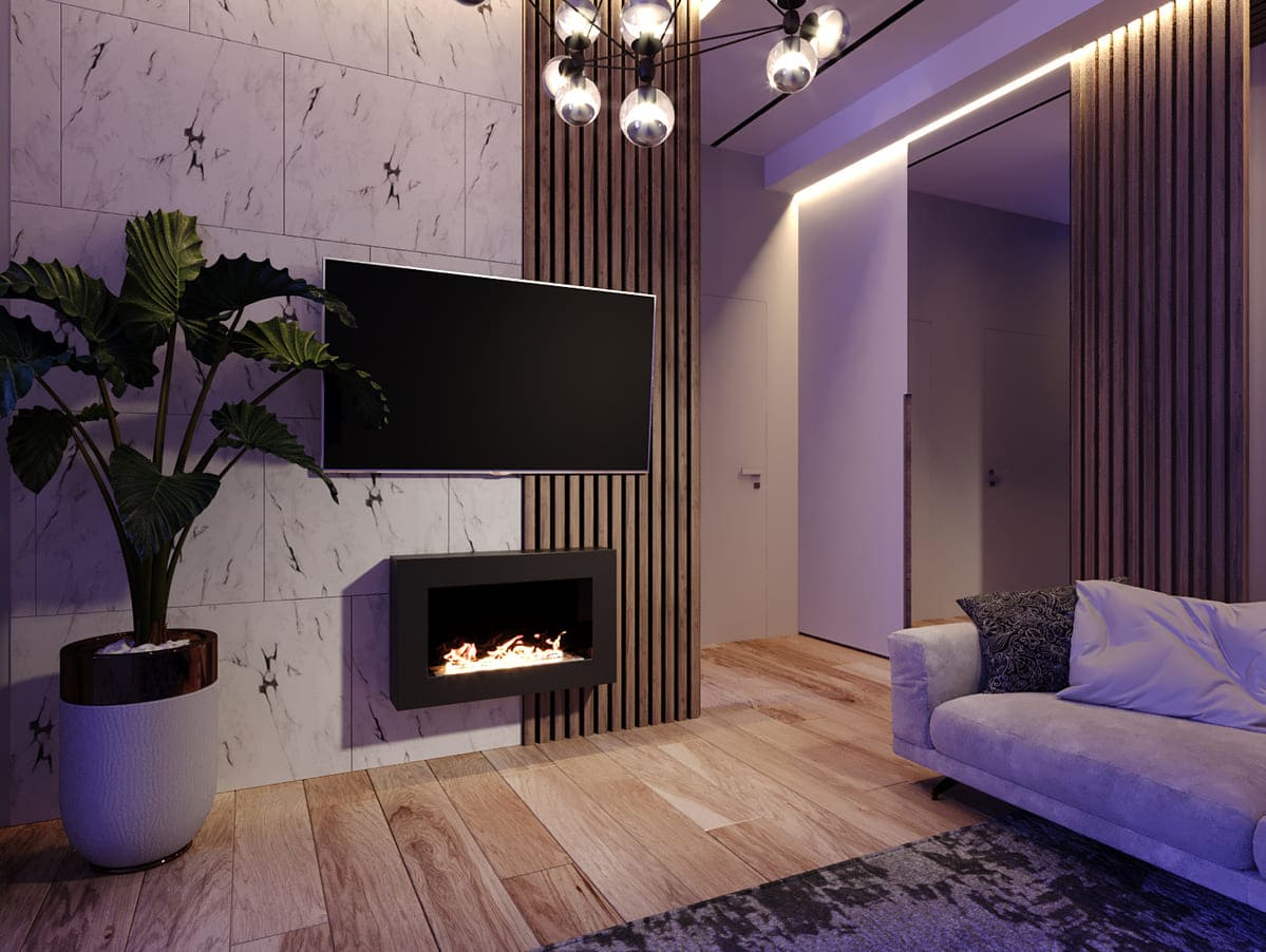 Биокамин "Русский огонь" Лофт 800N настенный (высота 500мм) с декоративным стеклом (стемалитом) по цене 25 100 руб.